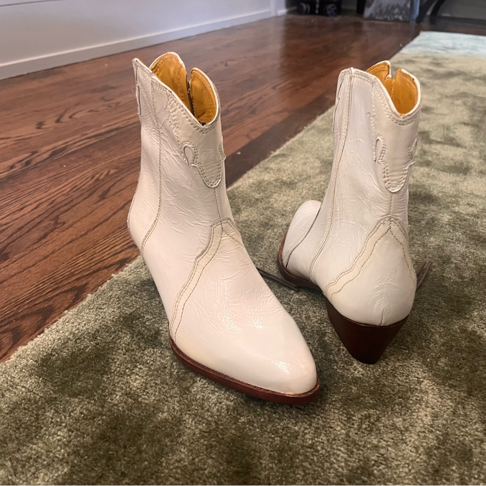 Women's White Leather Ankle Boots